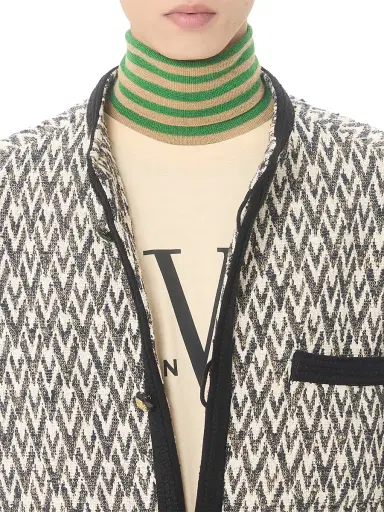 Valentino Garavani Men's Bouclé Wool Jacket with Toute La V Jacquard Pattern - Navy Beige | Thumbnail 5 Valentino Garavani Men's Bouclé Wool Jacket with Toute La V Jacquard Pattern - Navy Beige | Thumbnail 5
