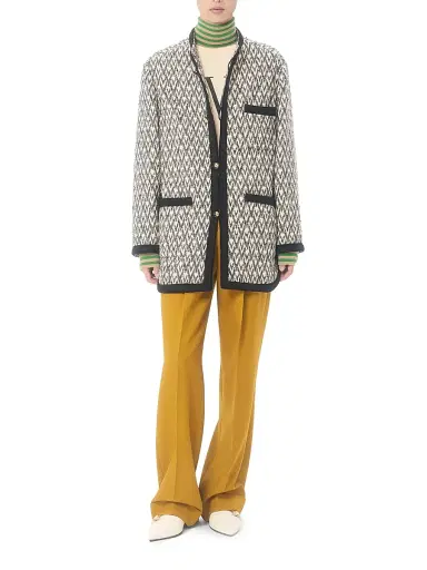 Valentino Garavani Men's Bouclé Wool Jacket with Toute La V Jacquard Pattern - Navy Beige | Thumbnail 7 Valentino Garavani Men's Bouclé Wool Jacket with Toute La V Jacquard Pattern - Navy Beige | Thumbnail 7