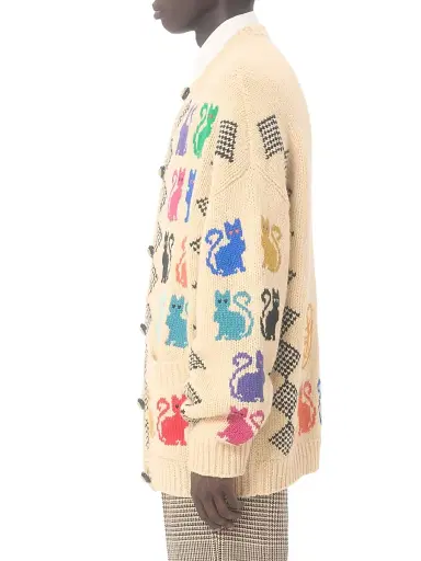 Valentino Garavani Men's Wool Cardigan With Le Chat De La Maison Jacquard Pattern - Size Medium | Thumbnail 3