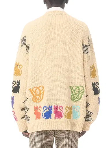Valentino Garavani Men's Wool Cardigan With Le Chat De La Maison Jacquard Pattern - Size Medium | Thumbnail 4