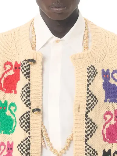 Valentino Garavani Men's Wool Cardigan With Le Chat De La Maison Jacquard Pattern - Size Medium | Thumbnail 5