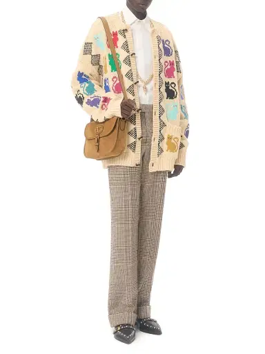Valentino Garavani Men's Wool Cardigan With Le Chat De La Maison Jacquard Pattern - Size Medium | Thumbnail 6