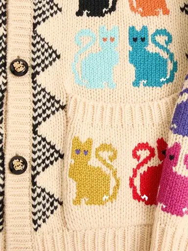 Valentino Garavani Men's Wool Cardigan With Le Chat De La Maison Jacquard Pattern - Size Medium | Thumbnail 7