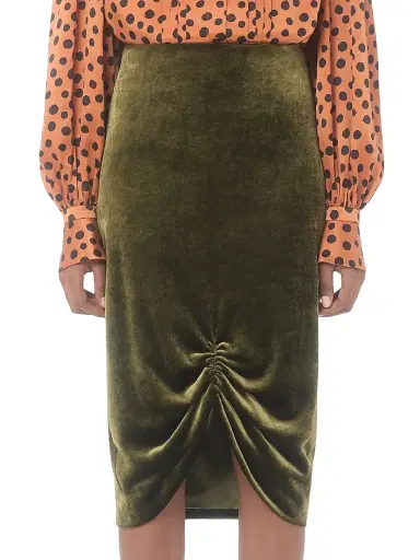 Valentino Garavani Women's Velvet Skirt - Military Green - Size 6 | Thumbnail 2 Valentino Garavani Women's Velvet Skirt - Military Green - Size 6 | Thumbnail 2
