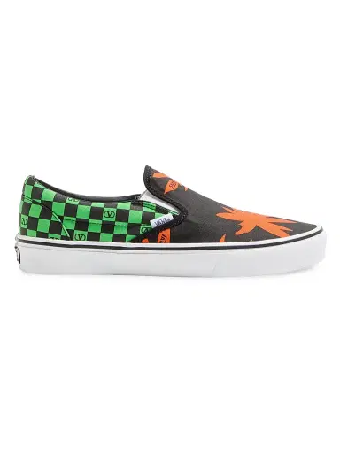 Valentino Garavani Men's and Vans Slip-On Sneakers with Checkerboard and Tropical Print - Black Red Green - Size 6 | Thumbnail 1 Valentino Garavani Men's and Vans Slip-On Sneakers with Checkerboard and Tropical Print - Black Red Green - Size 6 | Thumbnail 1