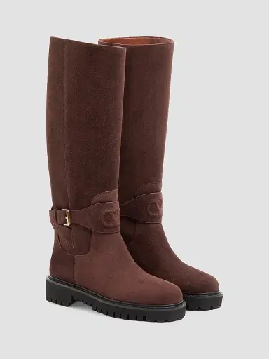Valentino Garavani Women's VLogo Signature Split Leather 40MM Boots - Ebony - Size 12 | Thumbnail 2 Valentino Garavani Women's VLogo Signature Split Leather 40MM Boots - Ebony - Size 12 | Thumbnail 2