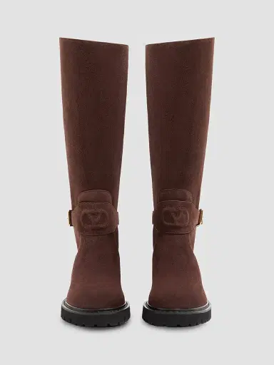 Valentino Garavani Women's VLogo Signature Split Leather 40MM Boots - Ebony - Size 12 | Thumbnail 4 Valentino Garavani Women's VLogo Signature Split Leather 40MM Boots - Ebony - Size 12 | Thumbnail 4