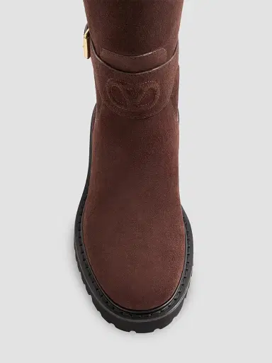 Valentino Garavani Women's VLogo Signature Split Leather 40MM Boots - Ebony - Size 12 | Thumbnail 5 Valentino Garavani Women's VLogo Signature Split Leather 40MM Boots - Ebony - Size 12 | Thumbnail 5