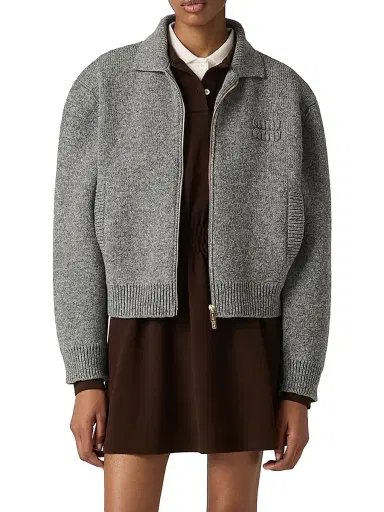 Miu Miu Women's Shetland Wool and Cashmere Zipper Cardigan - Grey - Size 2 | Thumbnail 2