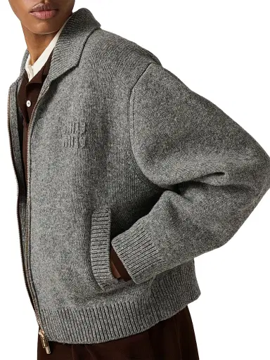 Miu Miu Women's Shetland Wool and Cashmere Zipper Cardigan - Grey - Size 2 | Thumbnail 4