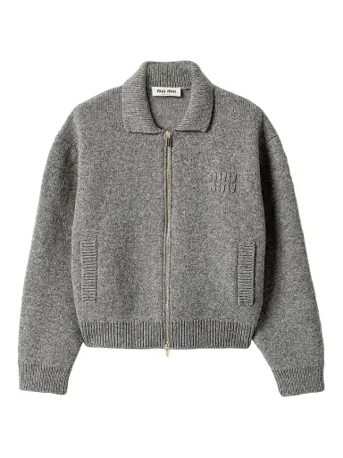 Miu Miu Women's Shetland Wool and Cashmere Zipper Cardigan - Grey - Size 2 | Thumbnail 1