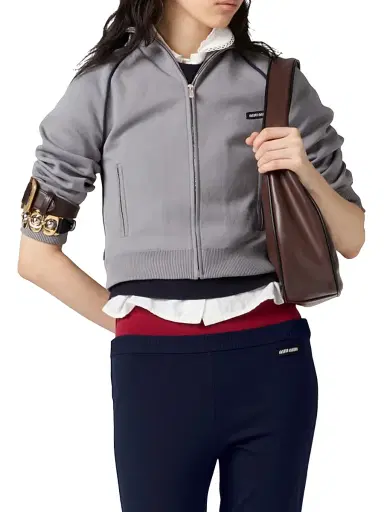 Miu Miu Women's Technical Yarn Zipper Cardigan - Grey | Thumbnail 2