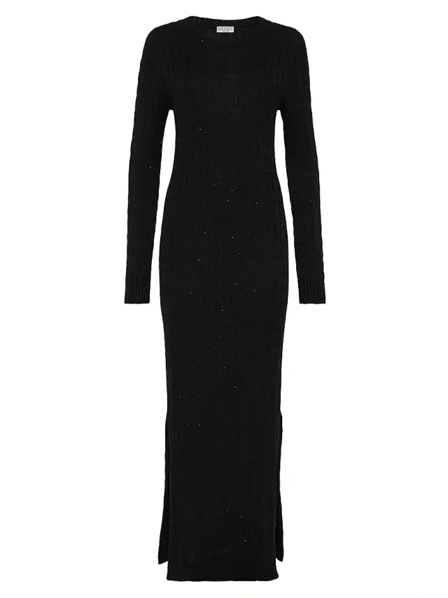 Brunello Cucinelli Women's Cotton Dazzling Cables Knit Dress - Black