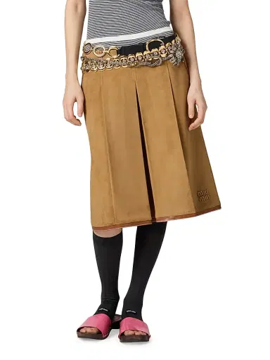 Miu Miu Women's Pleated Suede Skirt - Beige - Size 2 | Thumbnail 2