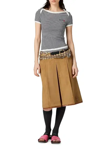 Miu Miu Women's Pleated Suede Skirt - Beige - Size 2 | Thumbnail 4