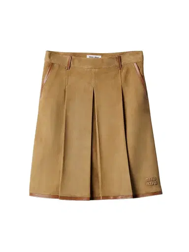 Miu Miu Women's Pleated Suede Skirt - Beige - Size 2 | Thumbnail 1