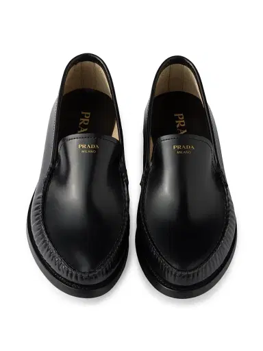 Prada Women's Brushed Leather Loafers - Black - Size 7.5 | Thumbnail 2