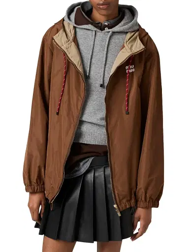 Miu Miu Women's Technical Fabric Hoodie Jacket | Thumbnail 2 Miu Miu Women's Technical Fabric Hoodie Jacket | Thumbnail 2