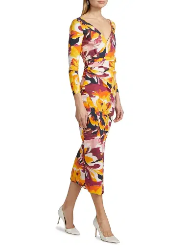 Chiara Boni La Petite Robe Women's Yoon Floral Surplice-Neck Midi-Dress - Abstract Flower Brown - Size 2 | Thumbnail 2