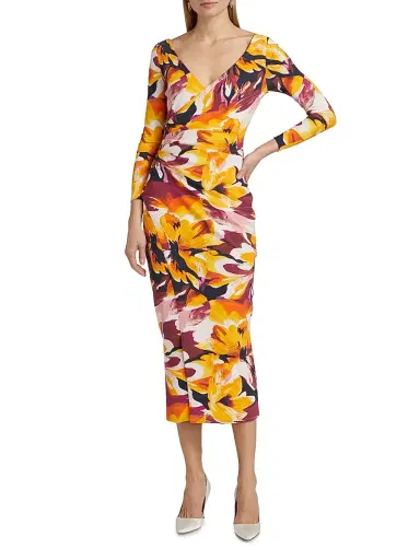 Chiara Boni La Petite Robe Women's Yoon Floral Surplice-Neck Midi-Dress - Abstract Flower Brown - Size 2 | Thumbnail 3