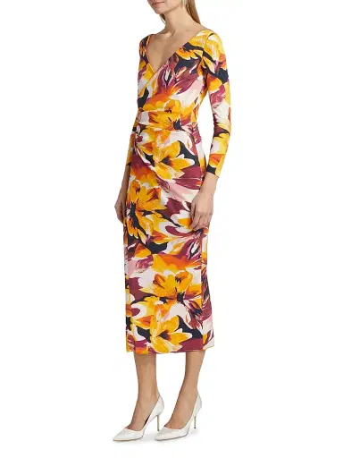 Chiara Boni La Petite Robe Women's Yoon Floral Surplice-Neck Midi-Dress - Abstract Flower Brown - Size 2 | Thumbnail 4