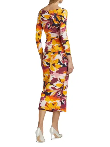 Chiara Boni La Petite Robe Women's Yoon Floral Surplice-Neck Midi-Dress - Abstract Flower Brown - Size 2 | Thumbnail 5
