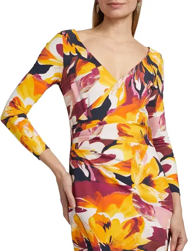 Chiara Boni La Petite Robe Women's Yoon Floral Surplice-Neck Midi-Dress - Abstract Flower Brown - Size 2 | Thumbnail 6