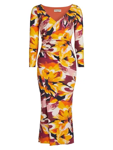 Chiara Boni La Petite Robe Women's Yoon Floral Surplice-Neck Midi-Dress - Abstract Flower Brown - Size 2 | Thumbnail 1