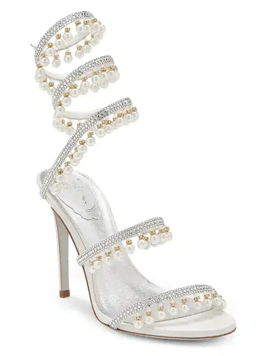 René Caovilla Women's 105MM Chandelier Imitation Pearl Satin Sandals - Crystal | Thumbnail 2 René Caovilla Women's 105MM Chandelier Imitation Pearl Satin Sandals - Crystal | Thumbnail 2