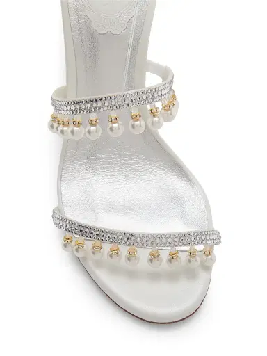René Caovilla Women's 105MM Chandelier Imitation Pearl Satin Sandals - Crystal | Thumbnail 4 René Caovilla Women's 105MM Chandelier Imitation Pearl Satin Sandals - Crystal | Thumbnail 4
