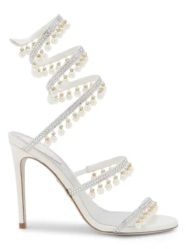René Caovilla Women's 105MM Chandelier Imitation Pearl Satin Sandals - Crystal | Thumbnail 1 René Caovilla Women's 105MM Chandelier Imitation Pearl Satin Sandals - Crystal | Thumbnail 1