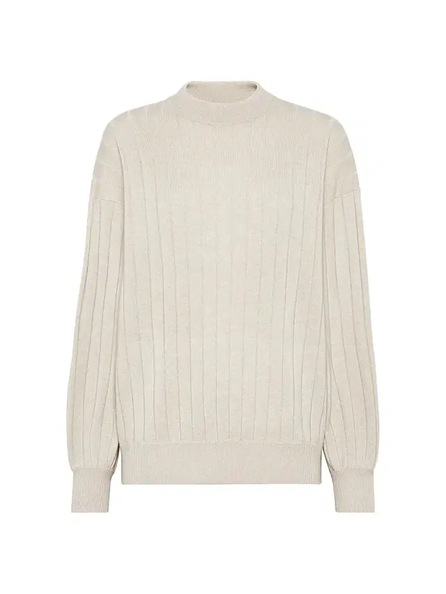 Brunello Cucinelli Women's Cashmere Flat Rib Sweater with Monili - Beige