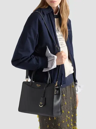 Prada Women's Prelude Medium Leather Top Handle Bag - Black | Thumbnail 8