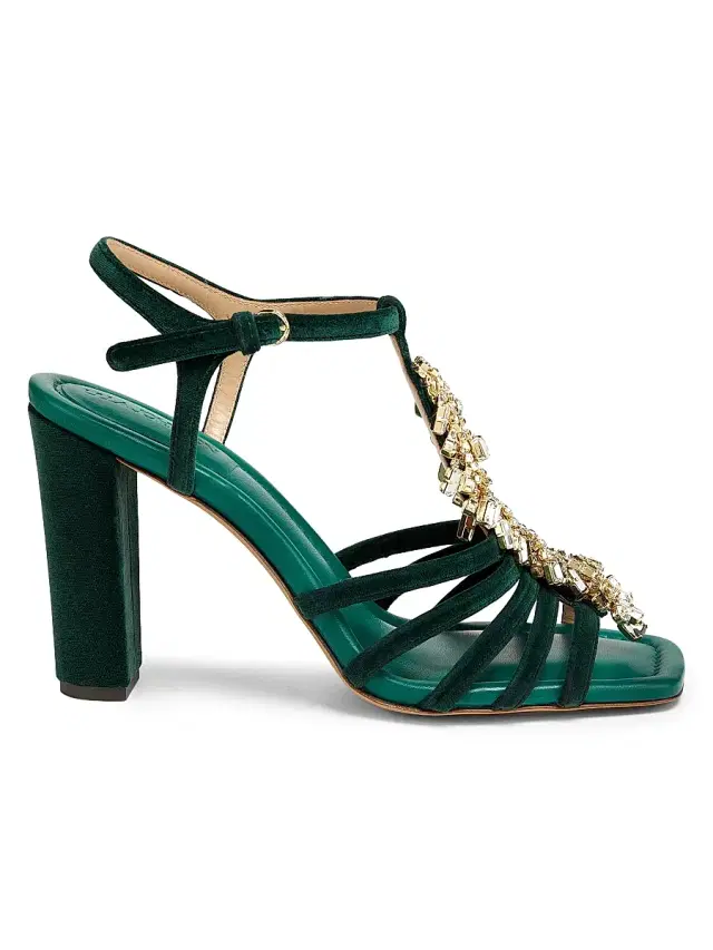 Ulla Johnson Women's Bianca 100MM Embellished Velvet T-Strap Sandals