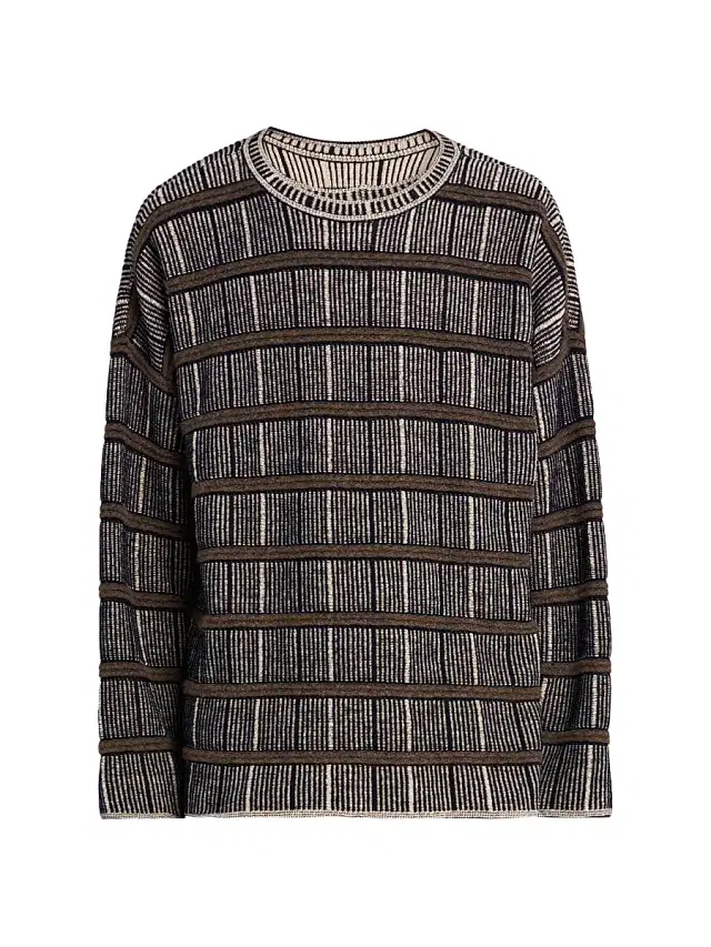 Giorgio Armani Men's Geometric Striped Crewneck Sweater - Fantastic Navy