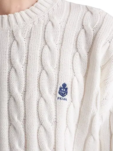 Prada Men's Cotton Crewneck Sweater - White - Size 42 | Thumbnail 5 Prada Men's Cotton Crewneck Sweater - White - Size 42 | Thumbnail 5