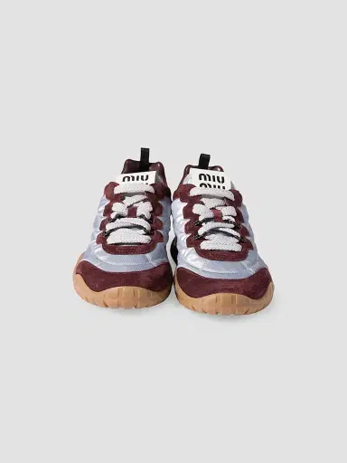 Miu Miu Women's Tyre Technical Fabric and Suede Sneakers - Grey Multicolor - Size 11 | Thumbnail 2