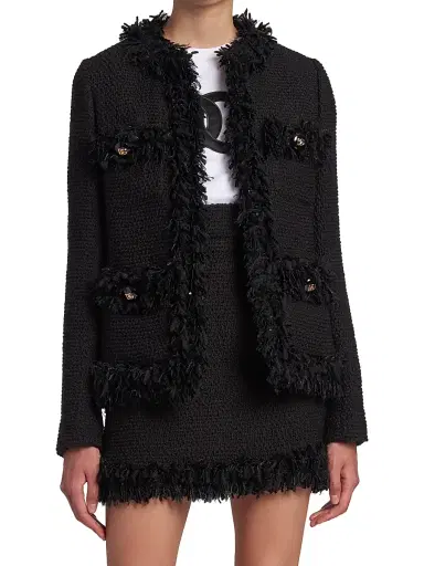Dolce & Gabbana Women's Boucle Knit Fringe Trim Jacket - Nero - Size 12 | Thumbnail 3