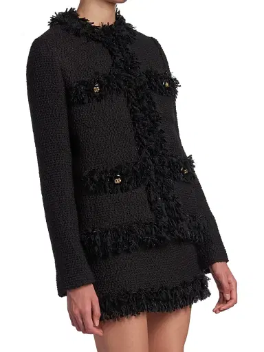 Dolce & Gabbana Women's Boucle Knit Fringe Trim Jacket - Nero - Size 12 | Thumbnail 4