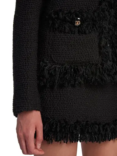 Dolce & Gabbana Women's Boucle Knit Fringe Trim Jacket - Nero - Size 12 | Thumbnail 6