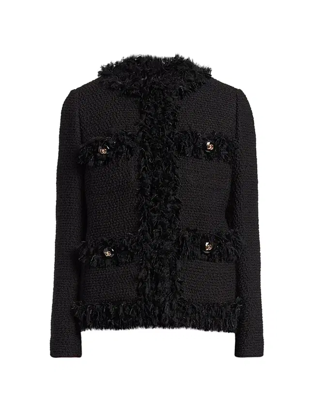 Dolce & Gabbana Women's Boucle Knit Fringe Trim Jacket - Nero