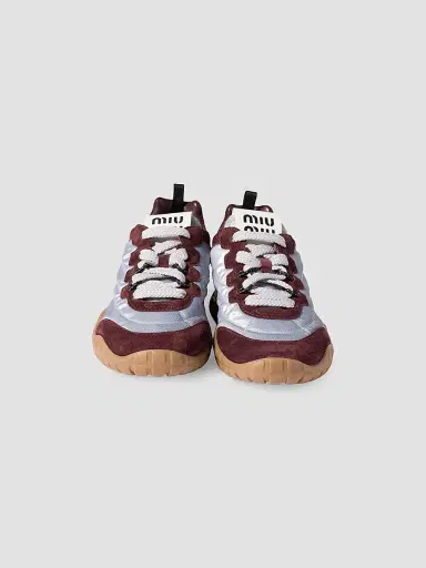 Miu Miu Women's Tyre Technical Fabric and Suede Sneakers - Grey White - Size 6.5 | Thumbnail 2