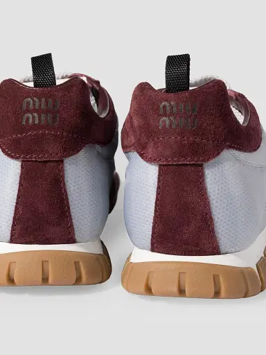 Miu Miu Women's Tyre Technical Fabric and Suede Sneakers - Grey White - Size 6.5 | Thumbnail 3