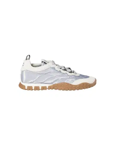 Miu Miu Women's Tyre Technical Fabric and Suede Sneakers - Grey White - Size 6.5 | Thumbnail 1