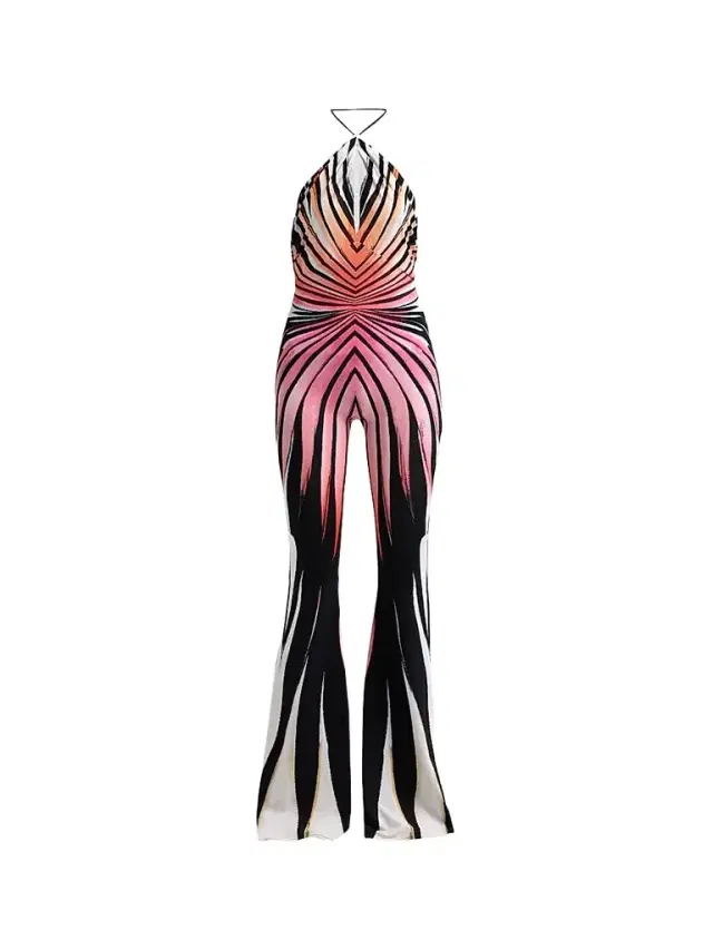 Roberto Cavalli Women's Printed Halter Catsuit - Coral