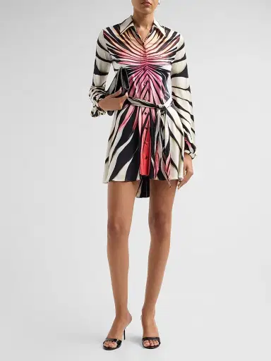 Roberto Cavalli Women's Printed Belted Mini Shirtdress | Thumbnail 2 Roberto Cavalli Women's Printed Belted Mini Shirtdress | Thumbnail 2