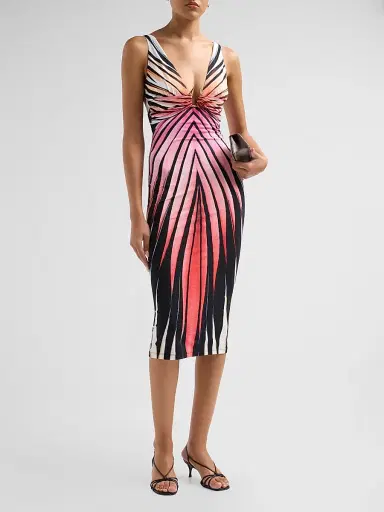 Roberto Cavalli Women's Printed V-Neck Midi Dress - Coral | Thumbnail 2