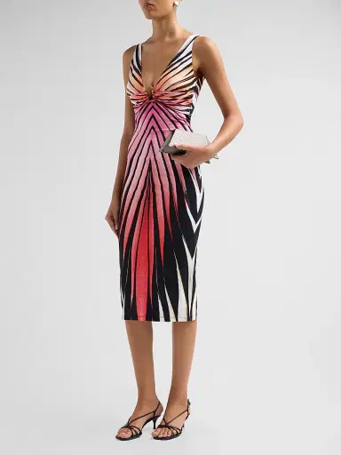 Roberto Cavalli Women's Printed V-Neck Midi Dress - Coral | Thumbnail 4