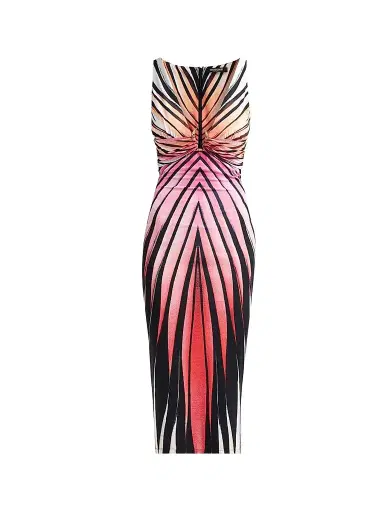 Roberto Cavalli Women's Printed V-Neck Midi Dress - Coral | Thumbnail 1