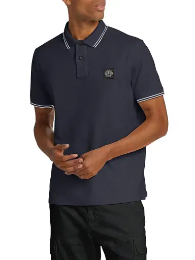 Stone Island Men's Core Classic Cotton-Blend Polo Shirt - Navy Blue - Size Small | Thumbnail 3